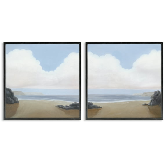Stupell Industries Abstract Secluded Beach Alcove Nautical & Beach Painting Black Framed Art Print Wall Art, 12 x 12, Set of 2
