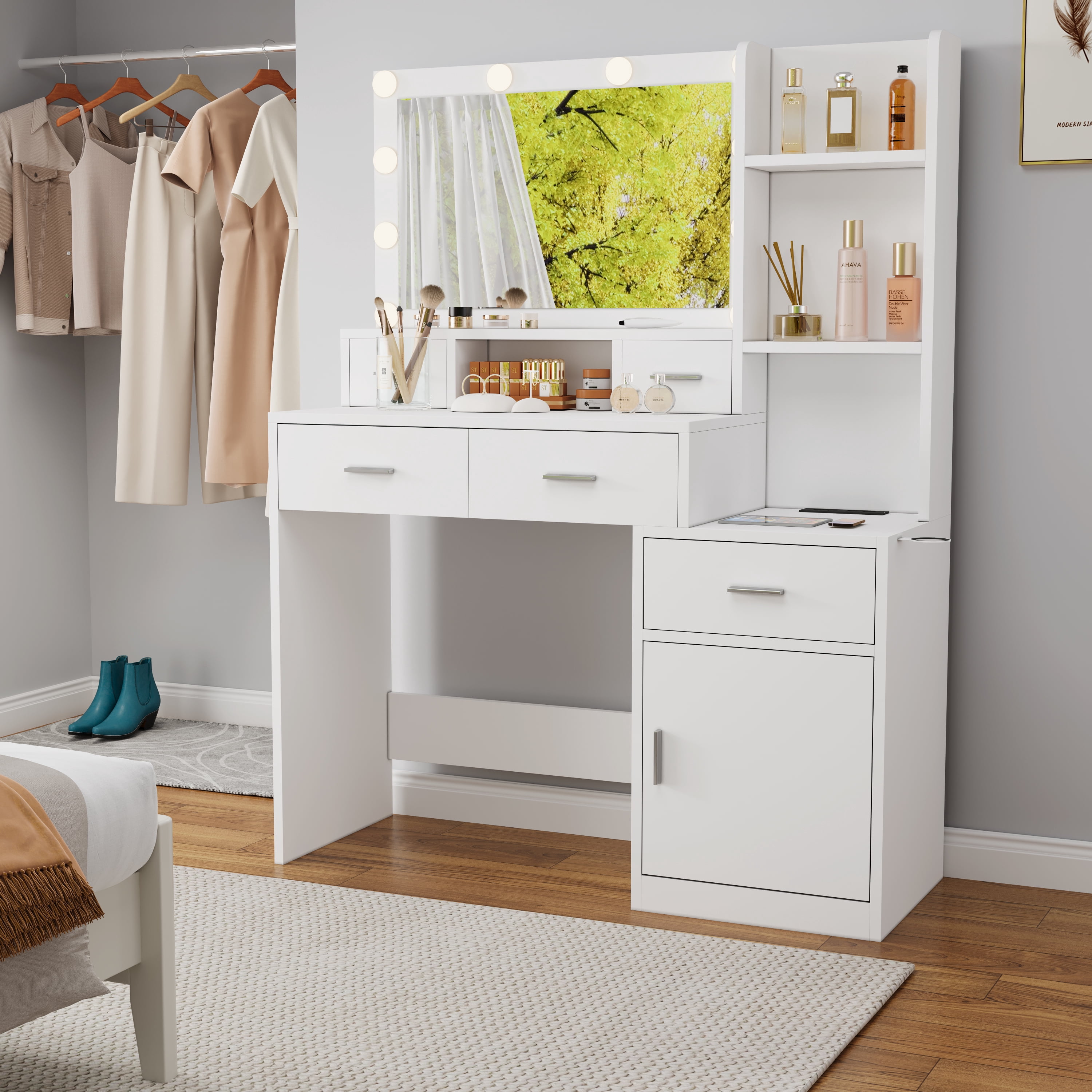 Dressing Table with Mirror Storage Cabinet with Drawers, Dressing Table with for Bedroom