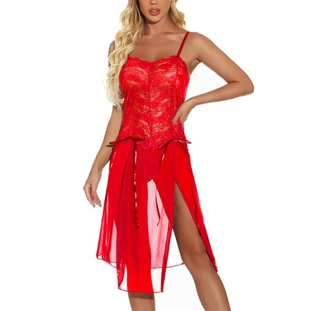 

Niuer Women s Sexy Lace Babydoll Nightwear See-Through Sheer Christmas Lingerie Dress