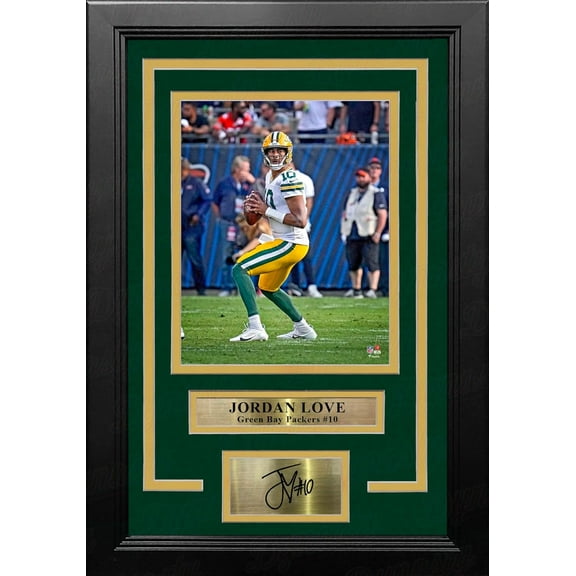 Jordan Love in Action Green Bay Packers 8" x 10" Framed Football Photo with Engraved Autograph