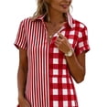 thumbnail image 4 of QUNYINEY Short Sleeve Women's Dresses Midi Summer A Line Plaid Shirt Dress Casual Vacation Collared Flowy Loose Fit Dresses, 4 of 5