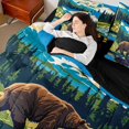 thumbnail image 3 of Castle Fairy Flat Art Brown Bear 7-Piece Twin Bedding for Teens,Snowy Mountain Pine Forest Bedding Comforter Set,Blue Green Brown,Black Reversible, 3 of 7