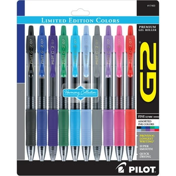 Pilot G2 Retractable Gel Ink Pens, Fine Point, Assorted, 10 Count