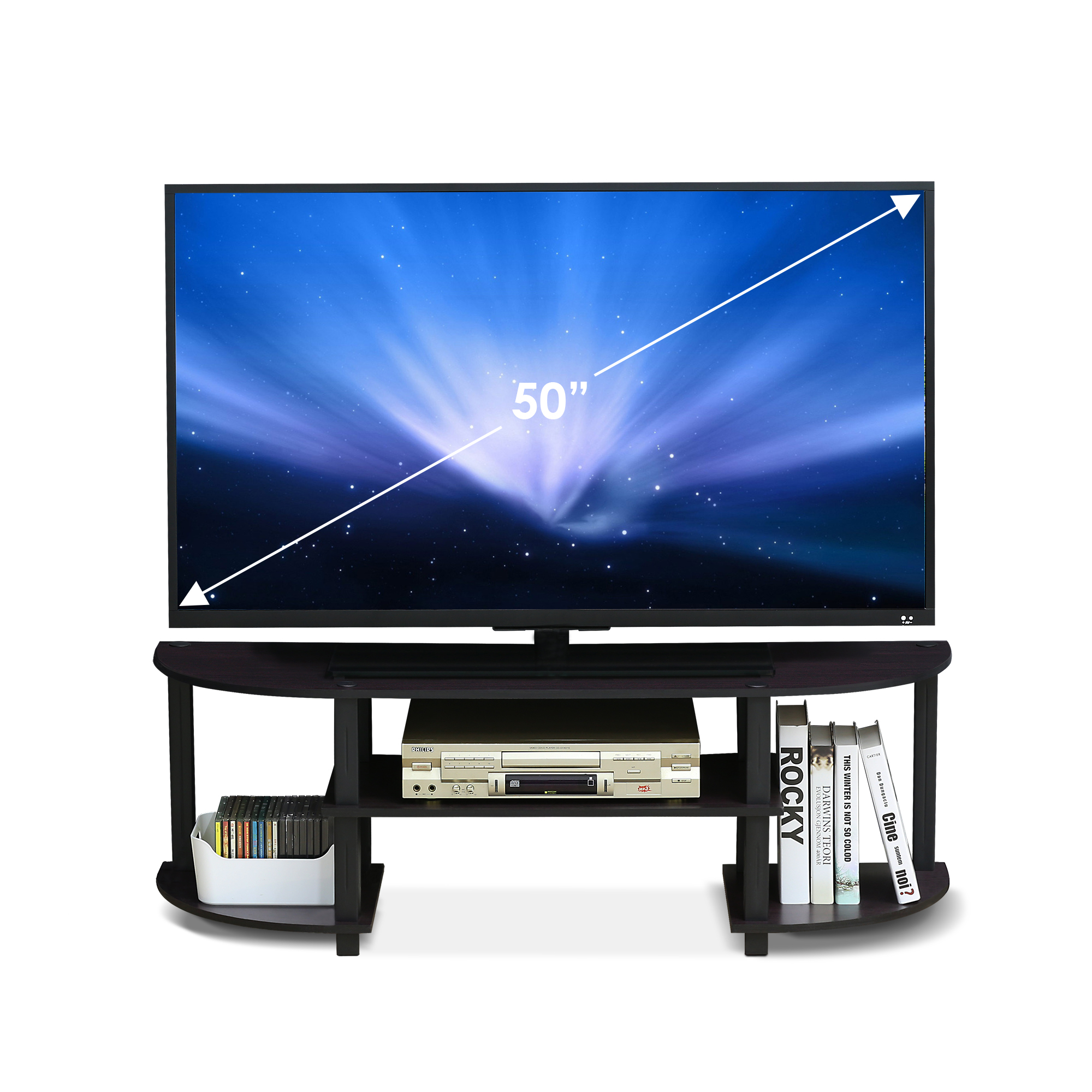 Furinno Turn-S-Tube Wide TV Entertainment Center, Dark Walnut, Multiple Colors