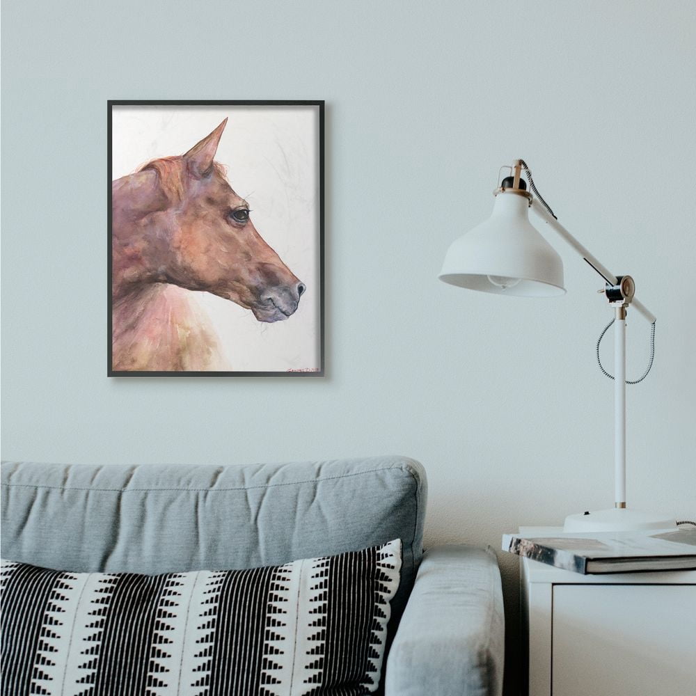 Stupell Industries Horse Head Animal Watercolor Painting Framed Giclee Texturized Art by George Dyachenko