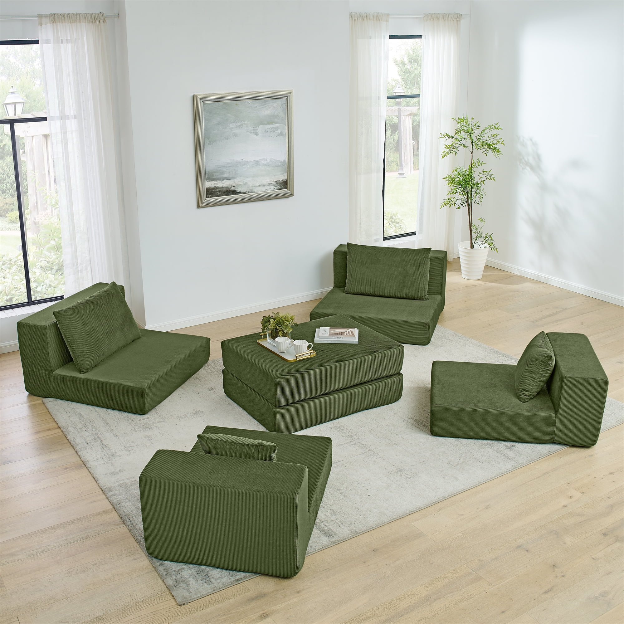 Leumius Modular Sectional Sofa,Cloud Sectional Couch with Deep Seat,Modern Modular L-Shape Sofa Couch with Chaise,Upholstered Boneless Couches for Living Room Bedroom,Green