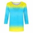 thumbnail image 4 of Hot days, bold styles Olyvenn 3/4 Length Sleeve Womens Tops Casual Summer Spring Vacation Trendy T Shirt Crewneck Gradient Printed Three Quarter Tunic Blouse Sky Blue XL, 4 of 4