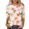 thumbnail image 2 of JTZGDY T-Shirts for Women Cute Flower Print Summer 3/4 Sleeve Crew Neck Basic Tees Plus Size Dressy Casual Tunic Blouse Trendy 2025 Outfit Clothes Multicolor#05 M, 2 of 6