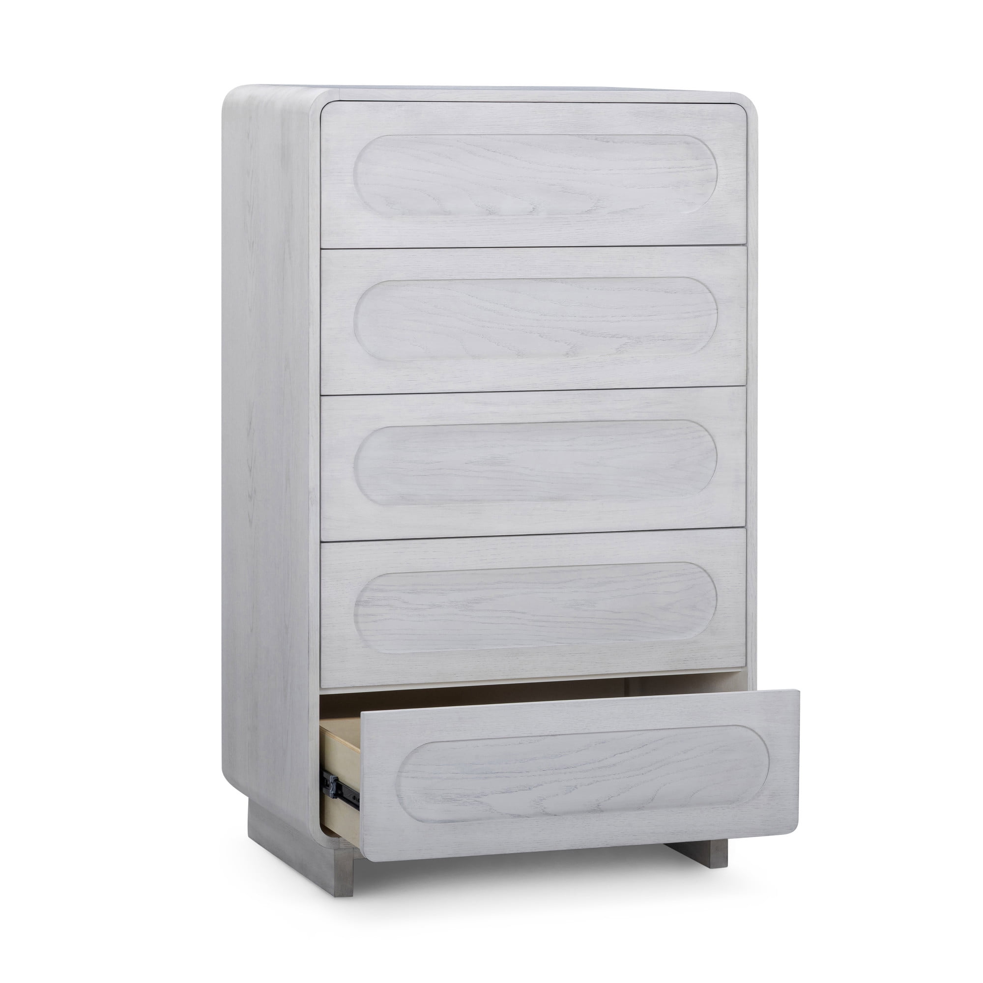 Tenley Mid-Century 5-Drawer Chest Dresser in White - Teamson Home: Push-Open Drawers, Wooden Construction with Real Oak Veneer