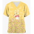 thumbnail image 3 of 2024 Blusas de uniforme médico para el día de Pascua para mujer, blusa con cuello en V de Disney Winnie the Pooh, camisetas de trabajo para enfermeras, blusa con bolsillos, 3 of 5
