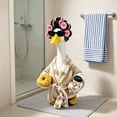 thumbnail image 5 of Ccwuwei 23" Porch Goose Outfits, Waterproof Cow Print Bathrobe Set, Fuzzy Plush Wrap with Curler Cap Eyewear Chain & Cup Accessory, Farmhouse Yard Lawn Decor for Goose Statue, Outdoor Decor - Black, 5 of 7
