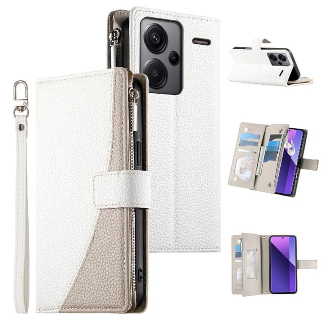 Funda cartera GANGXUN para Xiaomi Redmi Note 13 Pro Plus 5G , cuero PU con tarjetero, cremallera, correa de mano, soporte y protección 1257°