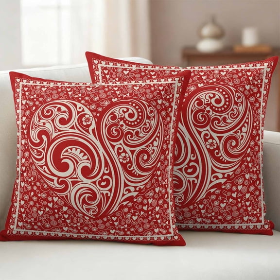 Pack of 2 Outdoor Pillow Covers 16x16 Inch Waterproof Valentine's Day Throw Pillow Covers,Decorative Couch Pillow Shams Protectors Red Love Vintage Country Abstract Art Patio Cushion Pillowcases