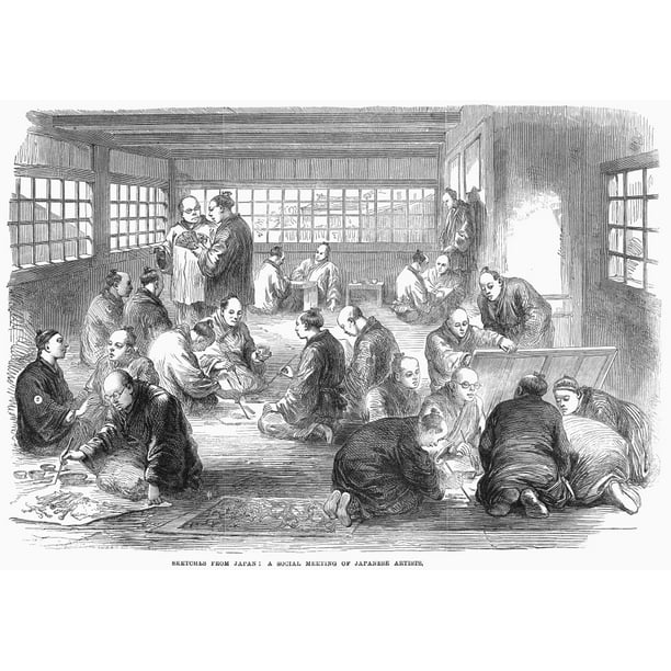Japan Artists 1866 Na Social Meeting Of Japanese Artists Wood Engraving English 1866 Rolled Canvas Art 24 X 36 Walmart Com Walmart Com