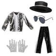 thumbnail image 3 of Pandaie 80s Pop Star Outfit for Boys Sequin Set Jacket Pants Hat Sunglasses Gloves Birthday Party Clothes Silver,3-5 Years, 3 of 4