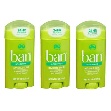 Ban Anti-Perspirant Deodorant Invisible Solid Unscented 2.60 oz 3-Pack