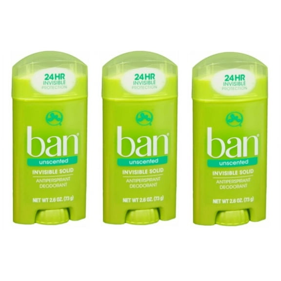 Ban Anti-Perspirant Deodorant Invisible Solid Unscented 2.60 oz 3-Pack