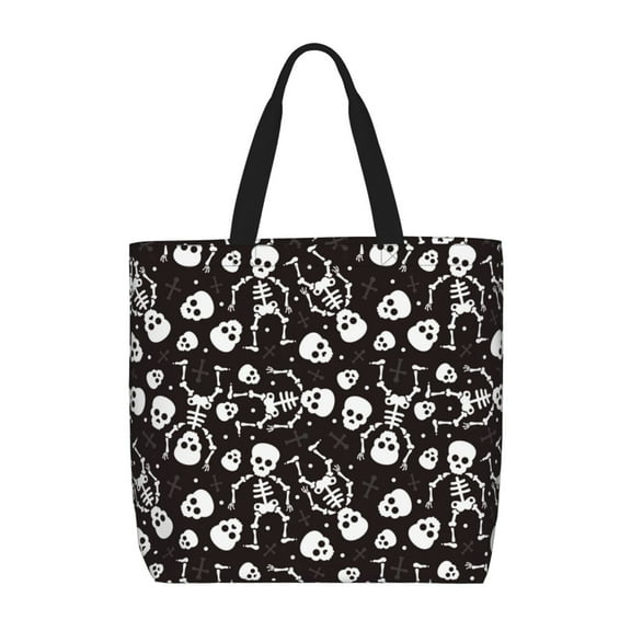 Defioc Skeleton Pattern Tote Bag for Women,Large Capacity Tote Bag with Zipper Casual Shoulder Handbags Shopping Bag