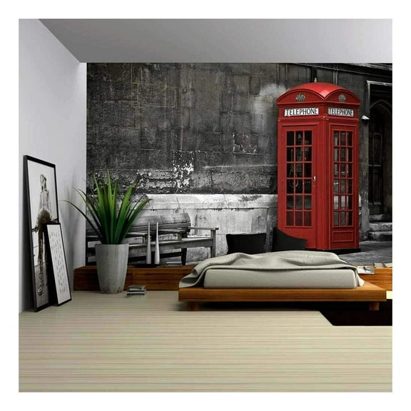 Wall26 - British Phone Booth in London - Canvas Art Wall Mural Decor - 100"x144"
