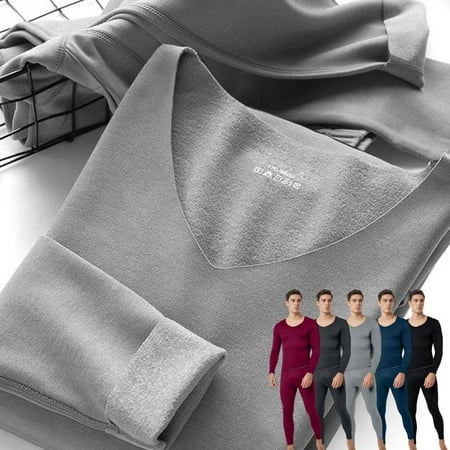 Fshiont Mens Base Layer Set Thermal Underwear Long Johns Fleece Lined Top and Bottom Winter Warm Red 2XL