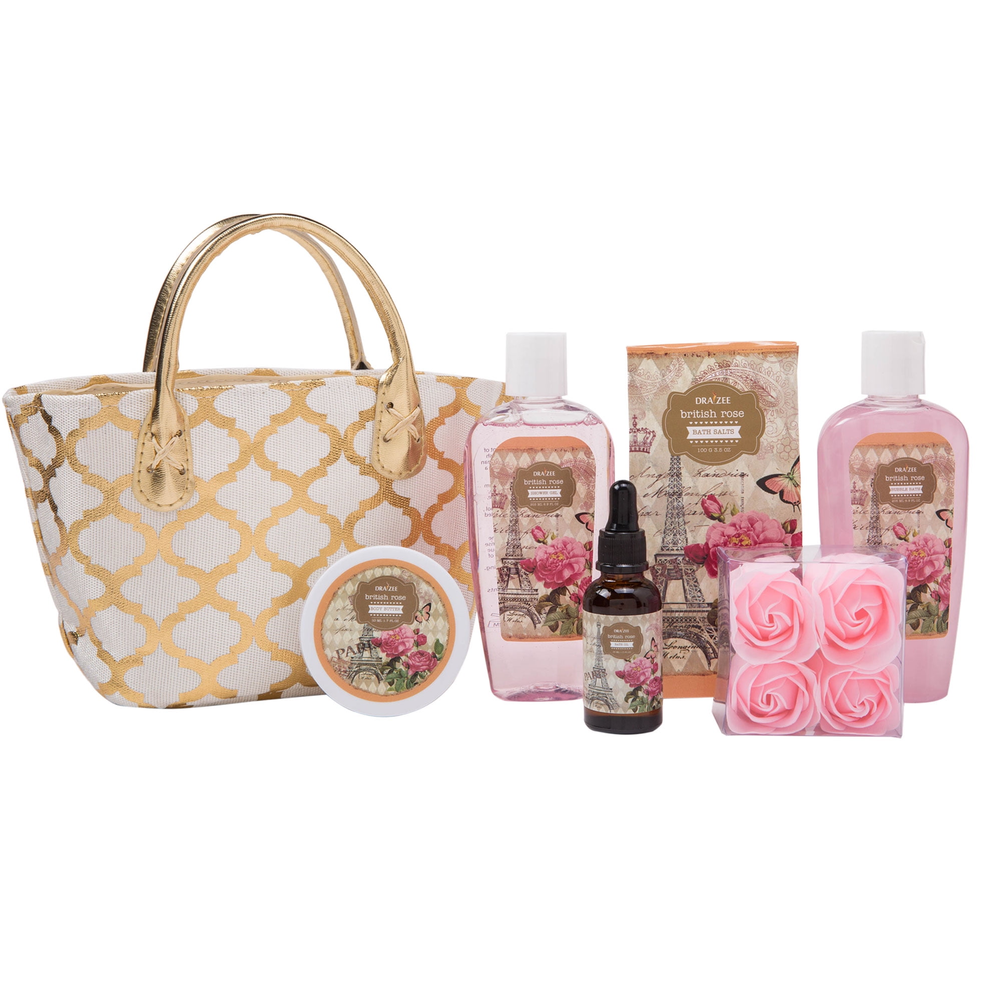 6 Piece Spa Gift Bag for Woman with Refreshing Lovely British Rose