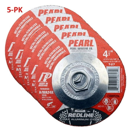 

5-PK Pearl Abrasive DCRED45H Grinding Wheel 4-1/2 x 1/4 x 5/8-11