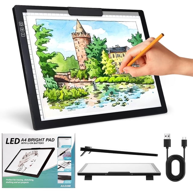 FHZLAJ Mesa de Luz para Calcar Dibujo A4, Tablero de Iluminación Almohadilla de Luz LED Copia 6 Modos Ajustable Recargable con Botón Táctil para Artista Pintura Diaman