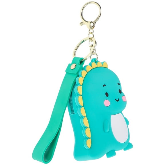 OUNONA Blue Silicone Dinosaur Shaped Coin Purse with Detachable Strap for Easy Storage and Organization 5.5 inches