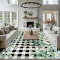 thumbnail image 4 of Area Rug for Living Room, Green Eucalyptus Leaves Non-Slip Indoor Large Carpet for Bedroom/Dining Room, Summer Botanical Daisy Black Plaid Washable Low-Profile Rectangle Floor Runner Rugs - 5 x 7 Ft, 4 of 7