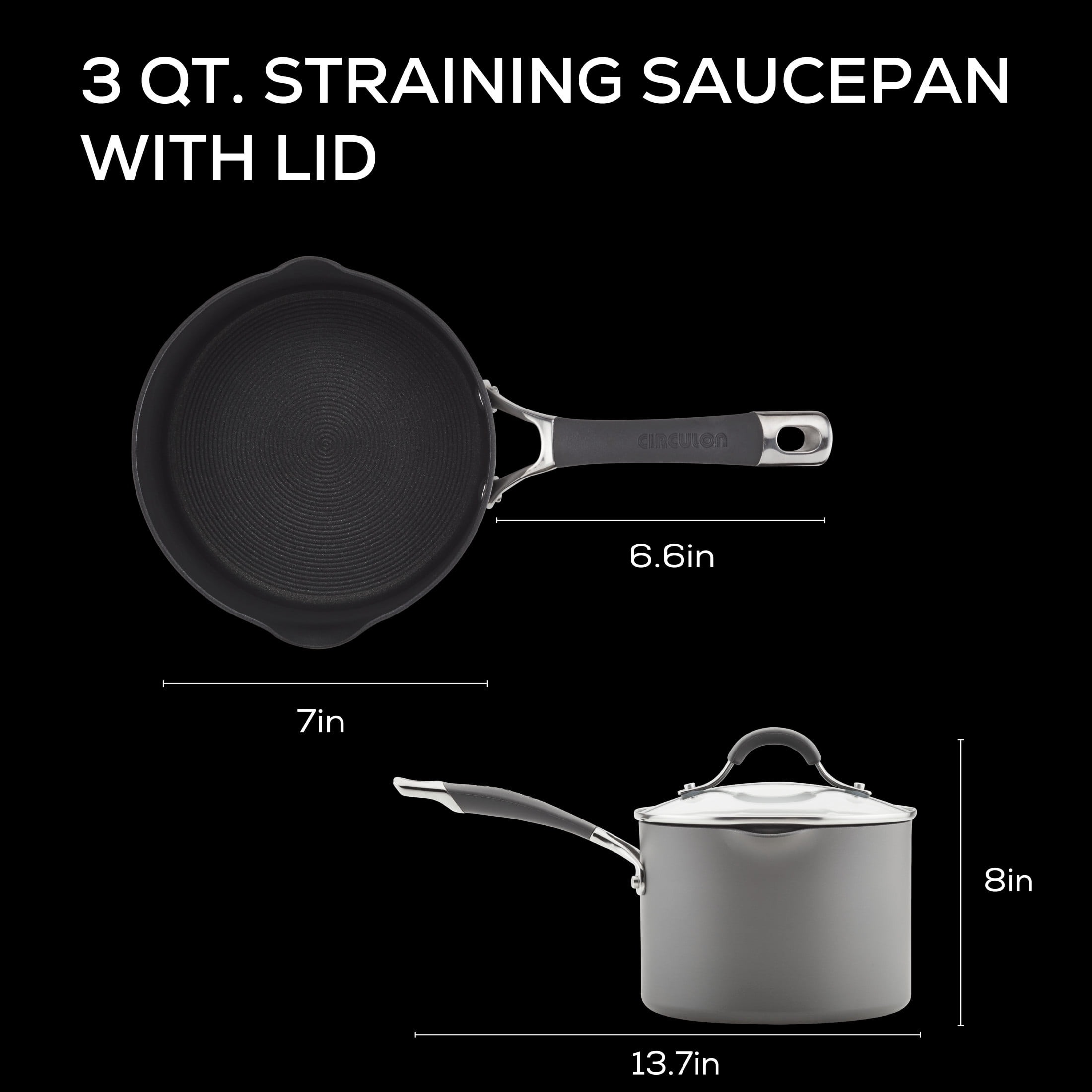 Circulon 3 Qt Radiance Hard-Anodized Nonstick Straining Saucepan, Gray