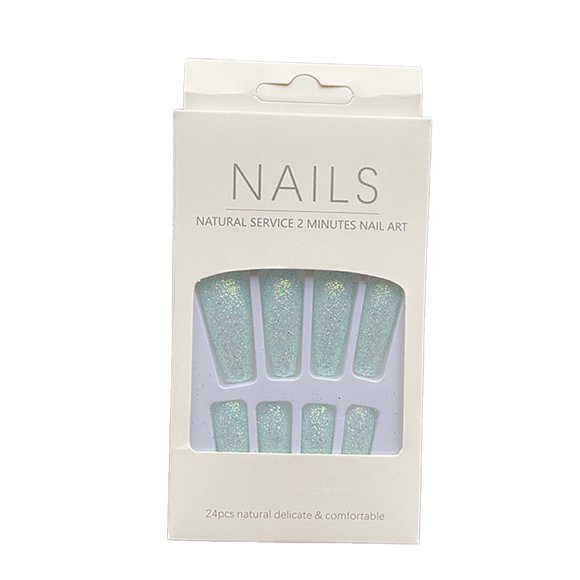 1 Set French Tip Press on Nails Solid Color Extra Long Artificial Detachable Full Cover Salon DIY Manicure Kit for Girls H33-light blue
