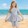 thumbnail image 2 of Loopsun Girls Summer Outfits, Toddler Kids Girls Fashion Solid Color Loose Soft Short Sleeve Top and Yoga Shorts Suit Gray 14-15 Years, 2 of 5