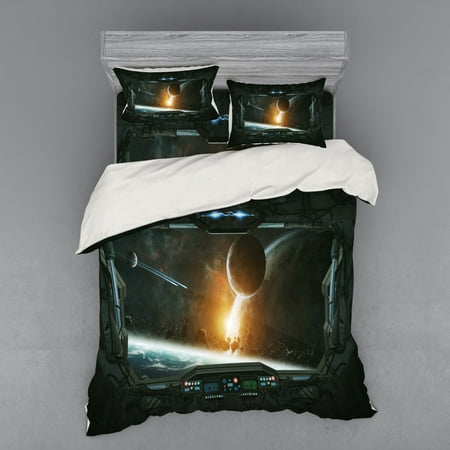 Outer Space Duvet Cover Set Scenery Of Planets From The Window Of