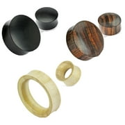 3 Pair Organic Wood Ear Plugs Tunnels Gauges - Sizes=1 inch