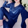 thumbnail image 5 of Tnhcen Women's Plus Size 3XL Soft Satin Touch 2 Piece Pajama Set, V-Neck Long Sleeve Sleepwear, 100% Polyester Loungewear for Women, Cozy Home Clothes 3XL, 5 of 8