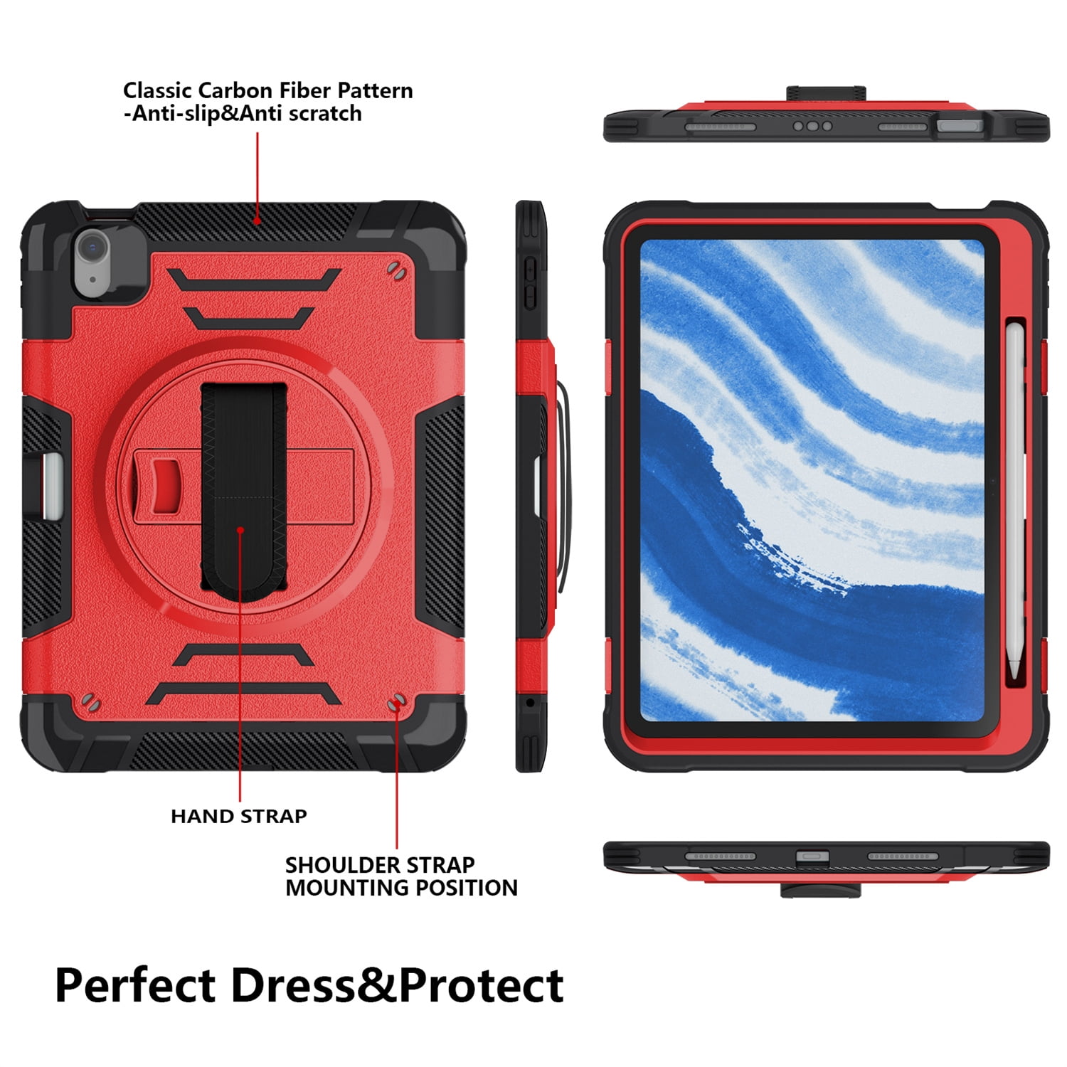 Shockproof Case for Apple iPad 11th 10th Gen 2025 2022, with Pencil Holder Military Grade Protection Rotating Stand Hand Strap Shoulder Strap Bumper Rugged Case for iPad 11th Gen 11"/ 10th Gen 10.9"