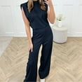 thumbnail image 5 of PiGOGI Women's Satin Jumpsuit - Stand Up Collar Sleeveless Wide Leg Romper, Backless Elegant Outfit for Party & Evening Black XS, 5 of 5