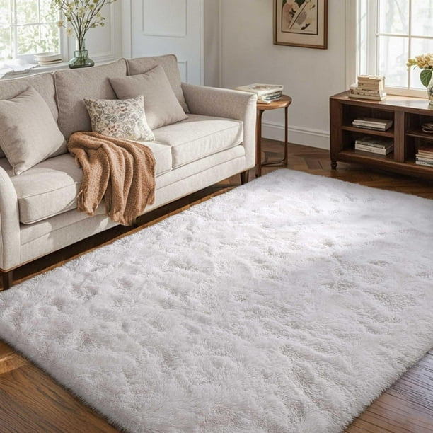 Alfombra LòutiRoot Home White Fluffy 120 x 180 cm para dormitorio