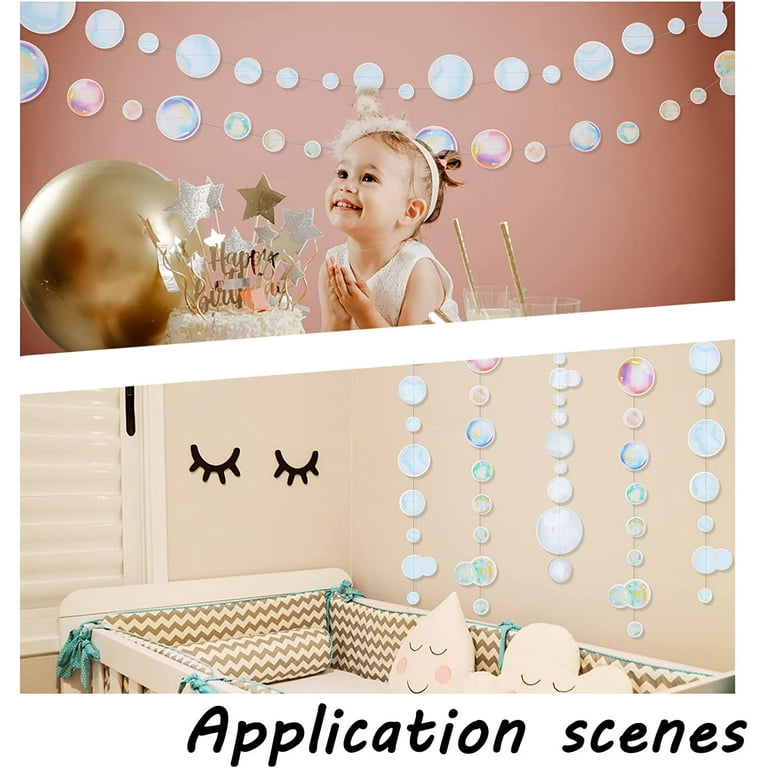 Decor365 White Transparent Bubble Garlands for Party Decorations Hanging Floating Bubbles Cutout Streamer Background for Mermaid Under The Sea