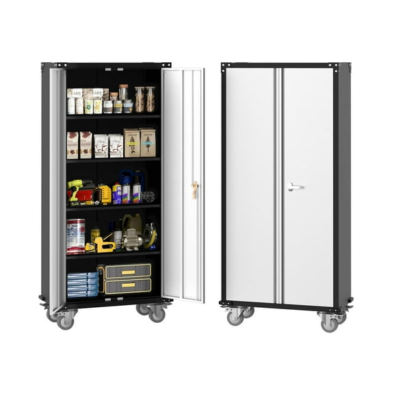 Danolapsi Metal Storage Cabinet 72" H with Wheels, Steel Tool Cabinet with Lock and 4 Adjustable Shelves and Lockable Rolling,Storage Organization for Home,Garage,Office