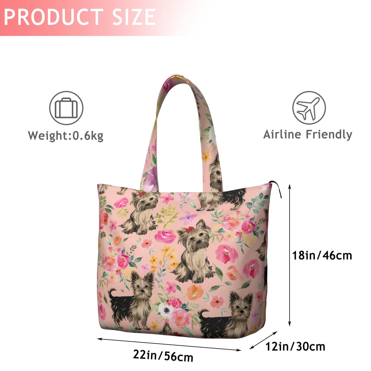 Yorkie Dog and Flower Florals Travel Tote Bags for Women Carry On,Large Weekender Bags for Women Travel,Multi Functional Duffle Bag for Work,Shopping,Sports