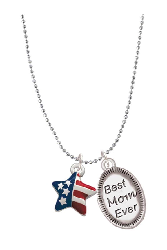 Silvertone Mini USA Patriotic Star Best Mom Ever Charm Necklace