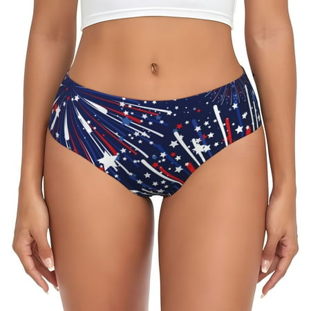 Naloa Red White Blue Fireworks 1 Womens No Show Cotton Underwear Mid-High Waisted Soft Ladies Panties Strech Breathable Briefs -XX-Large