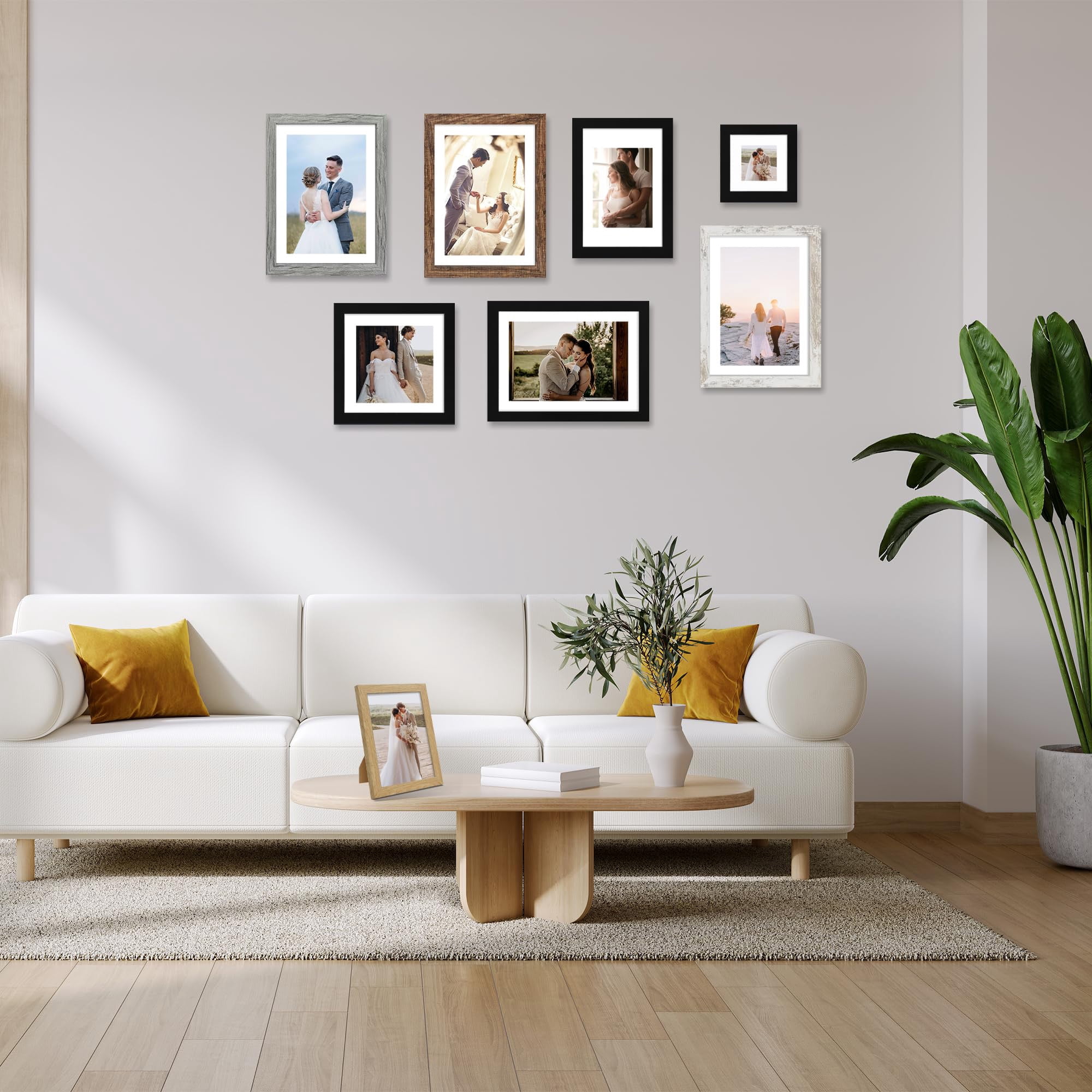 6x6 Picture Frame Set of 2, Display 3.5x3.5 Picture with Mat or 6 x 6 Without Mat, Square Wood Photo Frame for Wall Mount and Tabletop Display