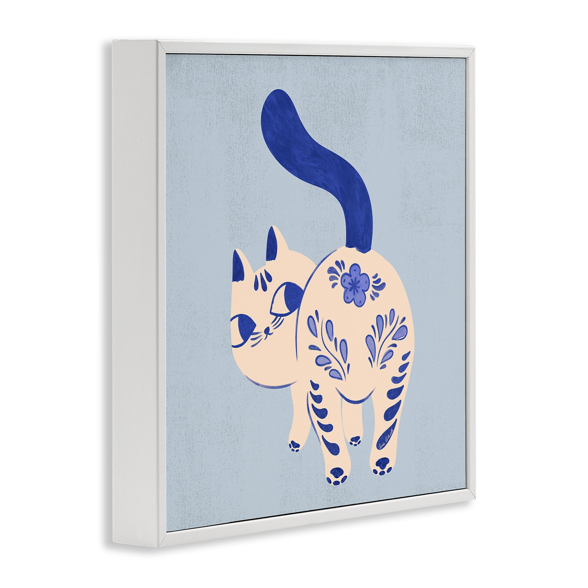 Stupell Industries Purrcelin Patterned Cat Animals Painting White Framed Art Print Wall Art, 12 x 12