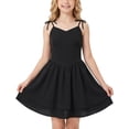 thumbnail image 4 of IBTOM CASTLE Teen Girls Floral Spaghetti Strap Sundress Party Dress | Adjustable Bow V Neck Ruffle Summer Dress, Tween Girls Graduation Dance Dress,Teens Birthday Holiday Dresses Black, 4 of 7