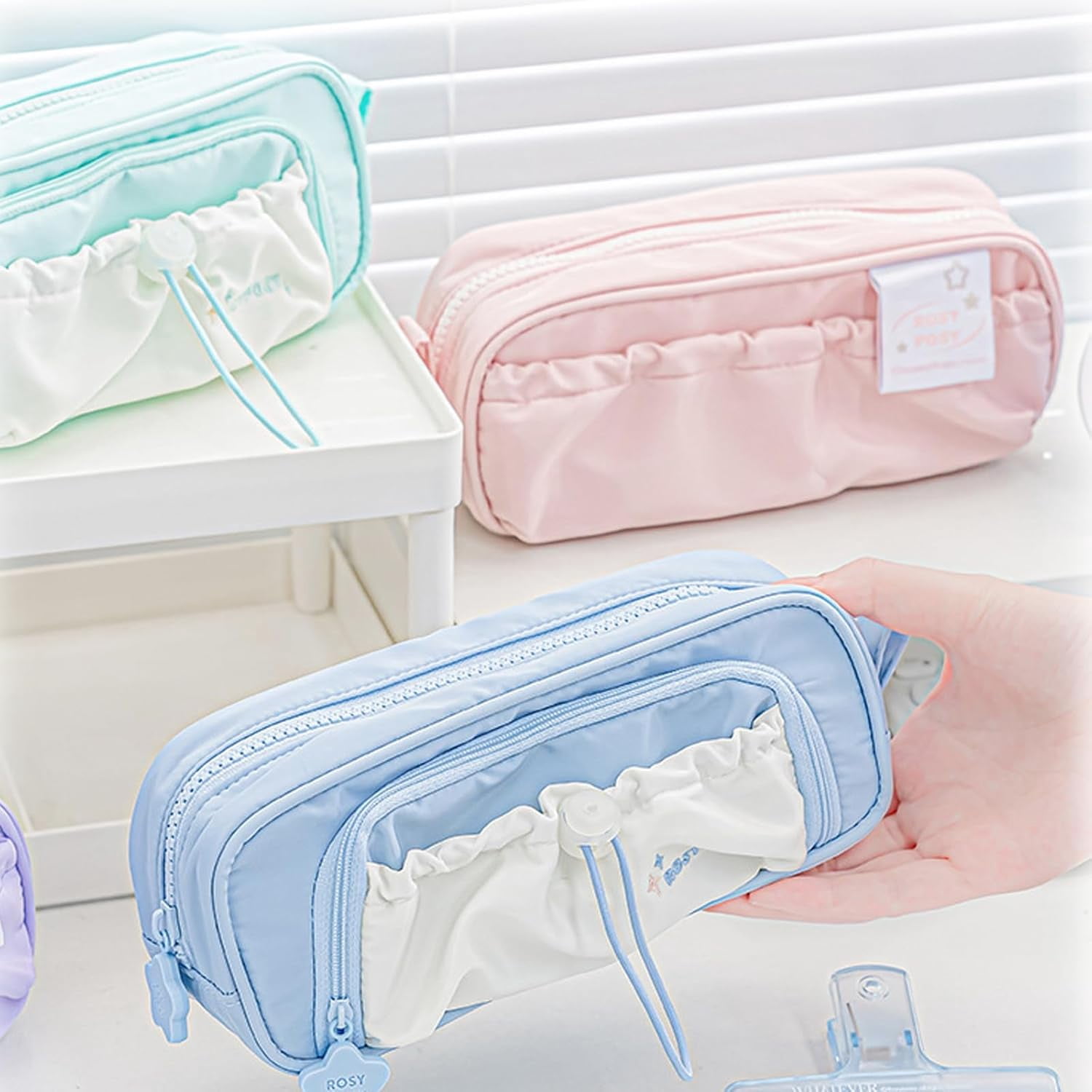 Rosy Posy Pencil Case, Kawaii Pencil Case With Rosy Posy Pens, Counting Stars PencilCase Big Capacity, Cute Aesthetic Pouch Holder Drawstring Pen Case
