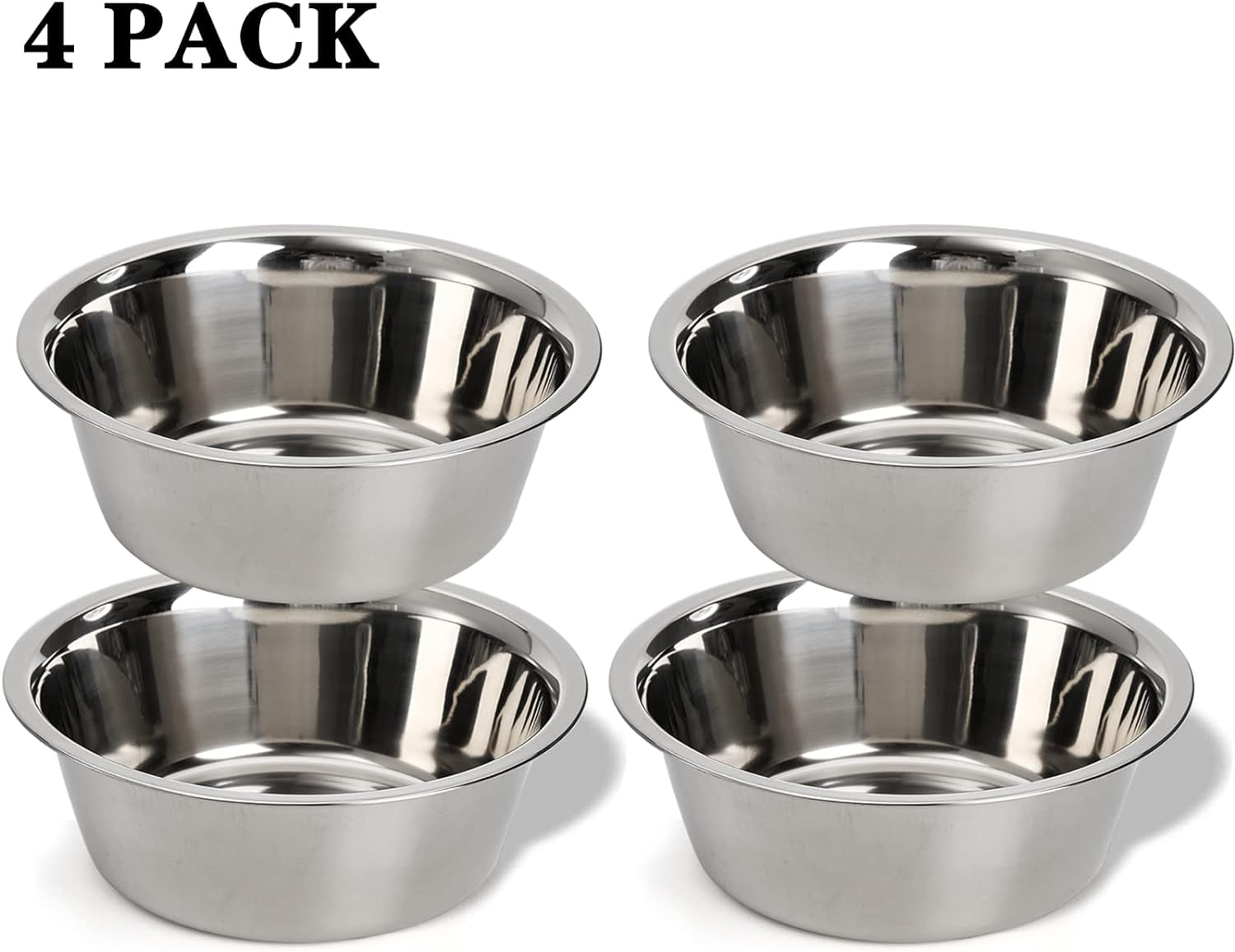 4-Pack Stainless Steel Dog and Cat Bowl, Metal Food and Water Dish, 8.26" Basic Pet Feed Bowl for Large Medium Dog, 47 OZ Replacement Bowls for Elevated Stand, Dishwasher Safe
