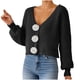 thumbnail image 2 of Suéter de cuello en V para mujer, cárdigan informal de moda con cuello en V y botones de manga larga, top de acrílico para mujer, 2 of 4