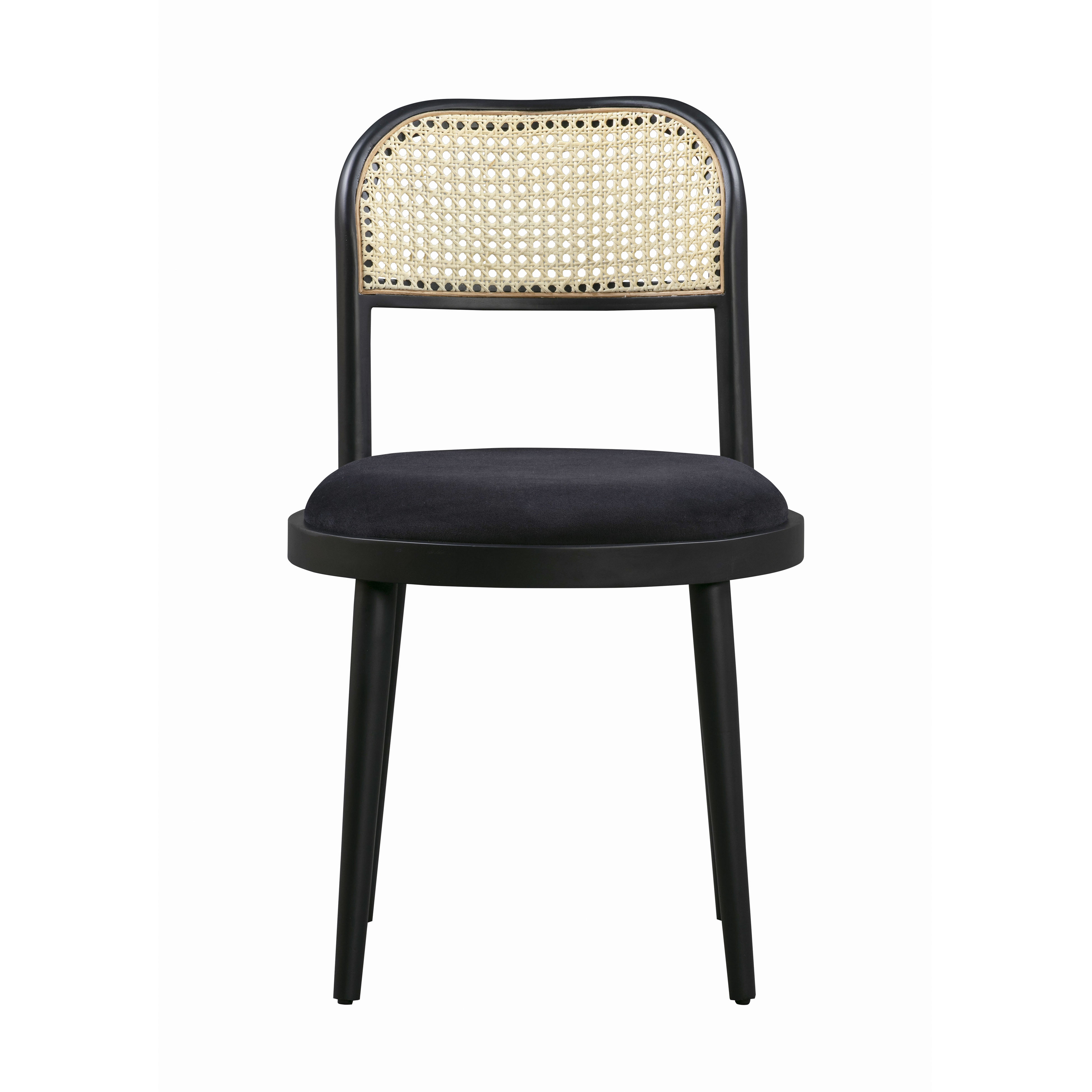 Black Velvet Seat Dining Chair, Cane Back Dining Chairs Black
